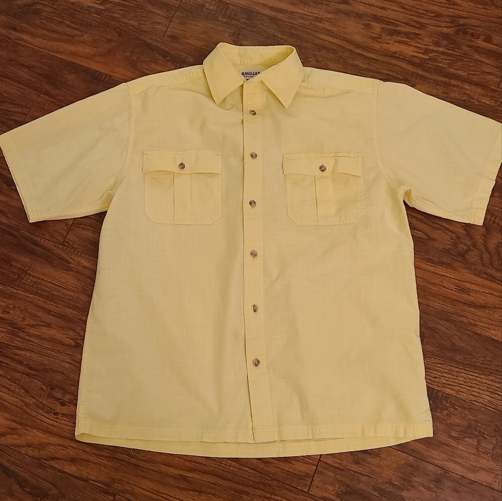 MAGELLAN Sportswear‎ Men's Yellow Short Sleeve Button Down Shirt - Size Large